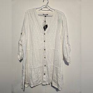 Club Z Collection White Button-Down Tunic Top